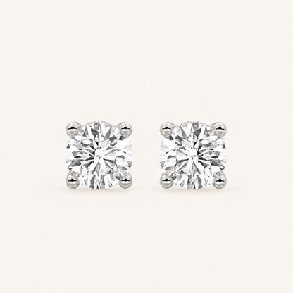 2CT Round Cut Lab Grown Diamond Stud Earrings