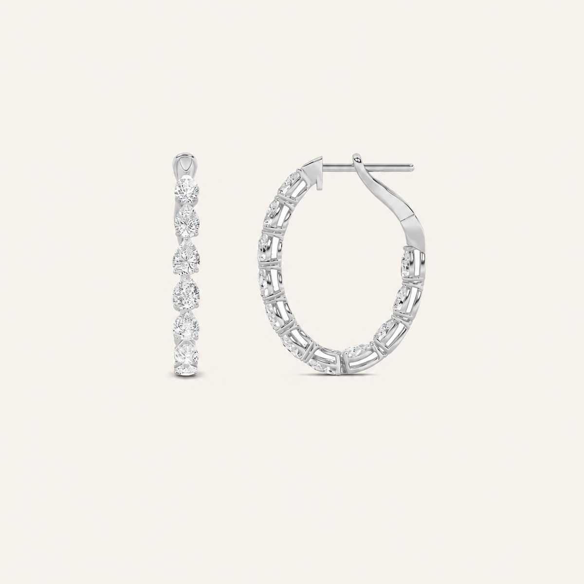 4.25CT Pear Cut Lab Grown Diamond Inside Out Hoop Earrings