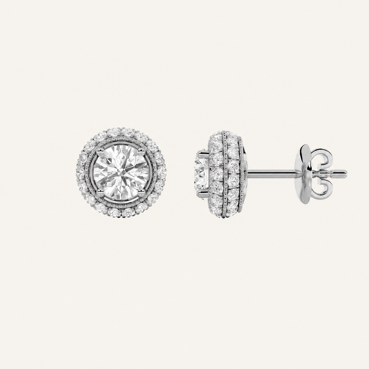 2CT Round Cut Lab Grown Diamond Stud Earrings