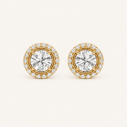 2CT Round Cut Lab Grown Diamond Stud Earrings