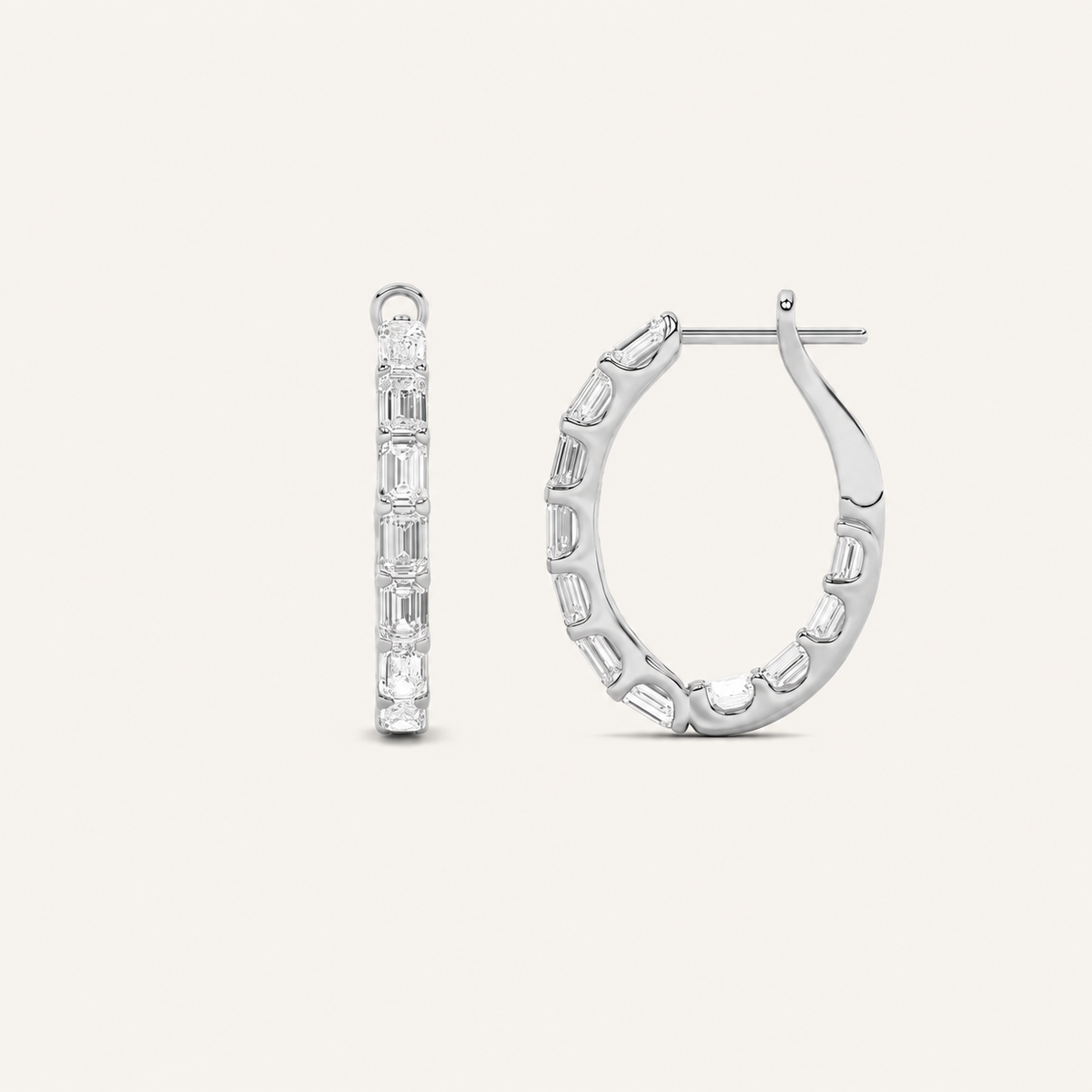 4.75CT Emerald Cut Lab Grown Diamond Inside Out Hoop Earrings