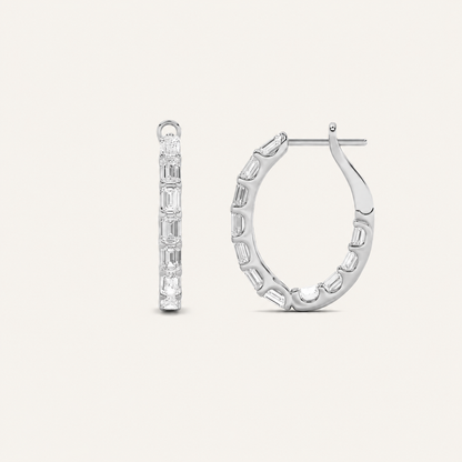 4.75CT Emerald Cut Lab Grown Diamond Inside Out Hoop Earrings