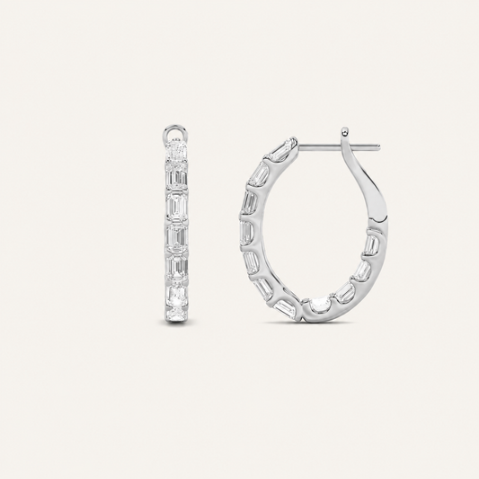 4.75CT Emerald Cut Lab Grown Diamond Inside Out Hoop Earrings