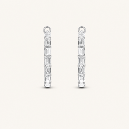 4.75CT Emerald Cut Lab Grown Diamond Inside Out Hoop Earrings