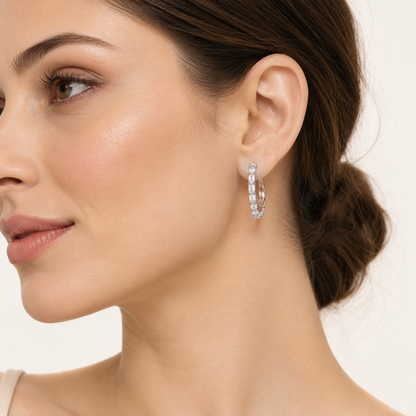 4.75CT Emerald Cut Lab Grown Diamond Inside Out Hoop Earrings
