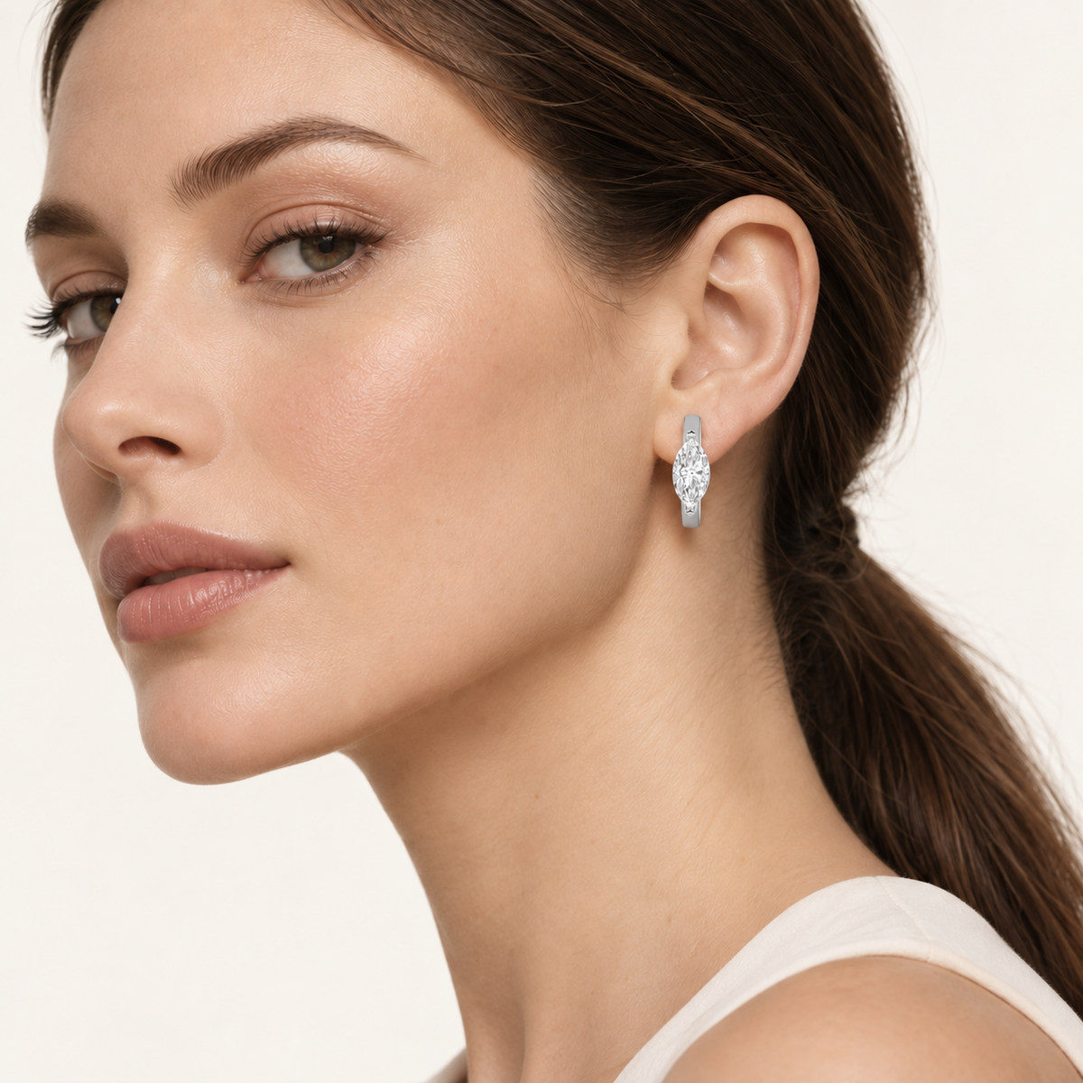 1.5CT Marquise Cut Lab Grown Diamond Solitaire Huggie Earrings