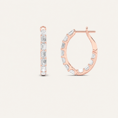 4.25CT Emerald Cut Lab Grown Diamond Inside Out Hoop Earrings