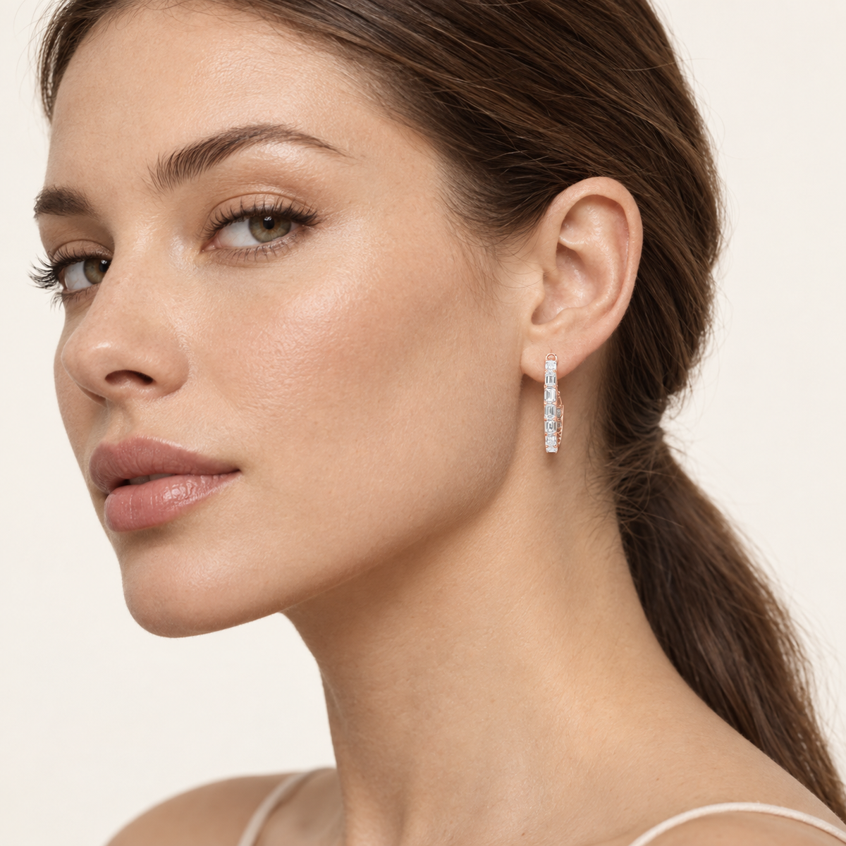 4.25CT Emerald Cut Lab Grown Diamond Inside Out Hoop Earrings
