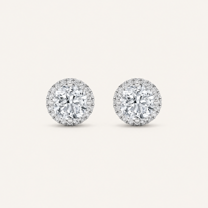 3CT Round Cut Lab Grown Diamond Halo Stud Earrings