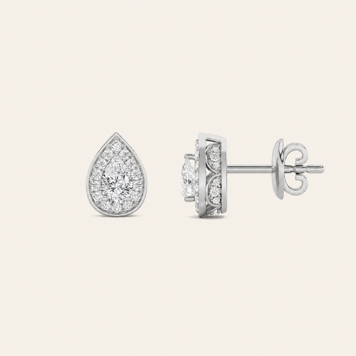 2CT Pear Cut Lab Grown Diamond Halo Stud Earrings