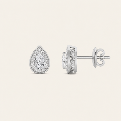 2CT Pear Cut Lab Grown Diamond Halo Stud Earrings