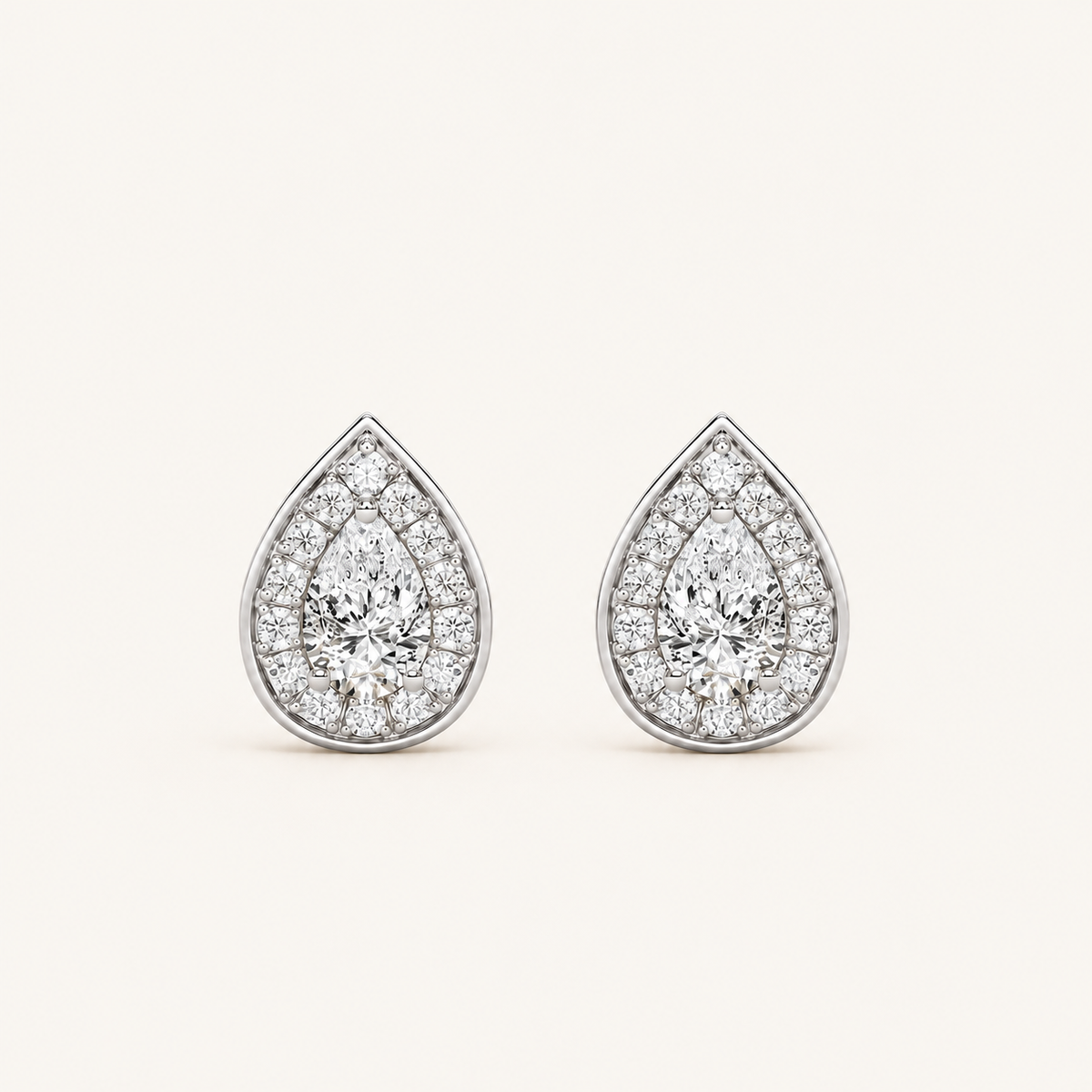 2CT Pear Cut Lab Grown Diamond Halo Stud Earrings