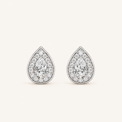 2CT Pear Cut Lab Grown Diamond Halo Stud Earrings
