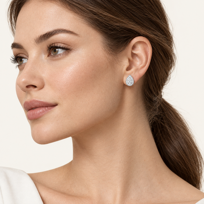 2CT Pear Cut Lab Grown Diamond Halo Stud Earrings