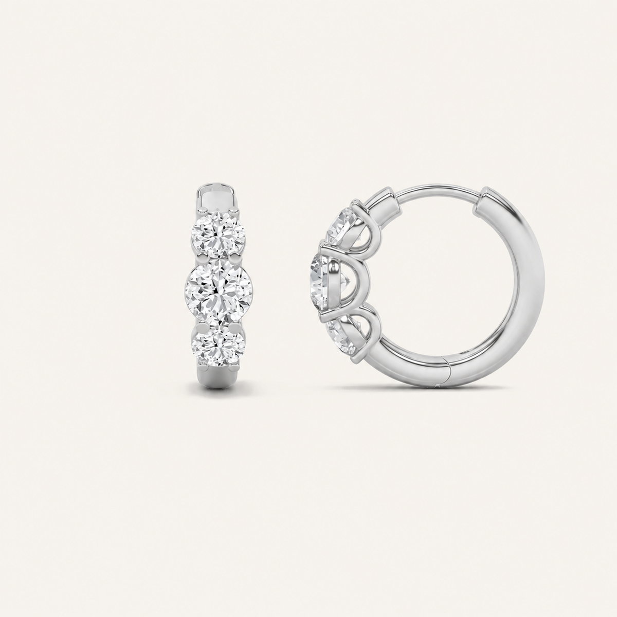 2CT Round Cut Lab Grown Diamond Three Stone Huggie Earrings
