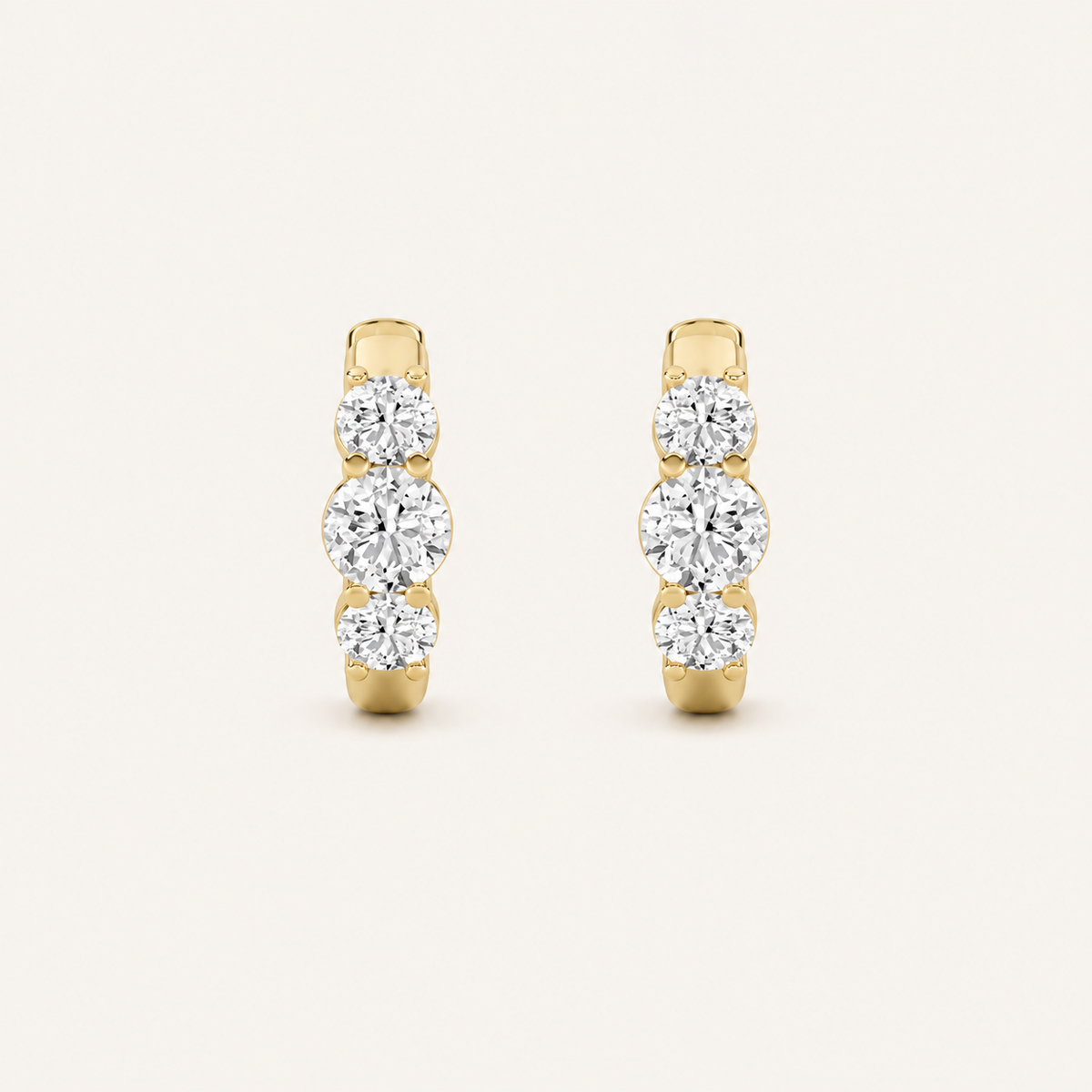 2CT Round Cut Lab Grown Diamond Three Stone Huggie Earrings