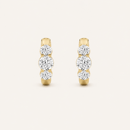 2CT Round Cut Lab Grown Diamond Three Stone Huggie Earrings