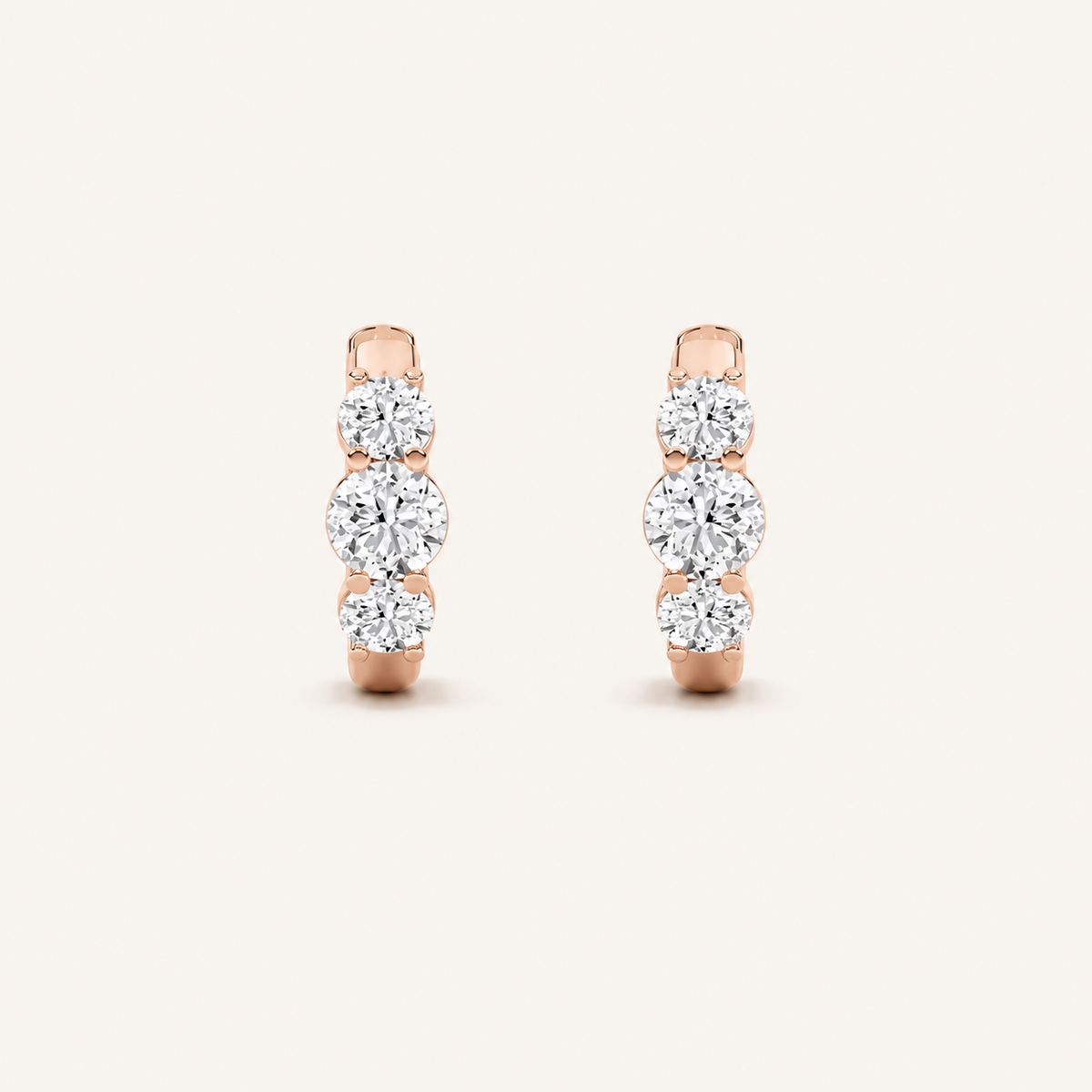 2CT Round Cut Lab Grown Diamond Three Stone Huggie Earrings