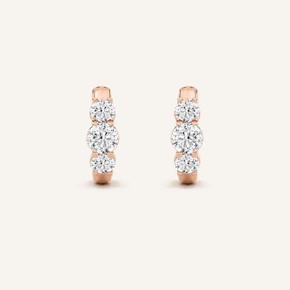 2CT Round Cut Lab Grown Diamond Three Stone Huggie Earrings
