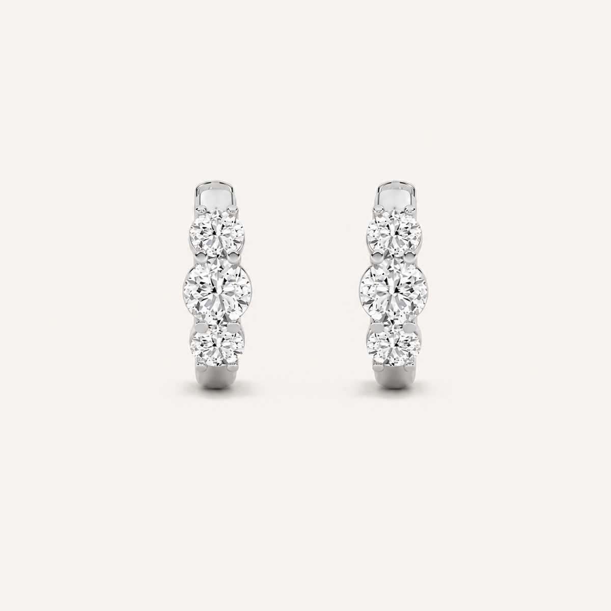 2CT Round Cut Lab Grown Diamond Three Stone Huggie Earrings