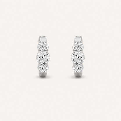 2CT Round Cut Lab Grown Diamond Three Stone Huggie Earrings