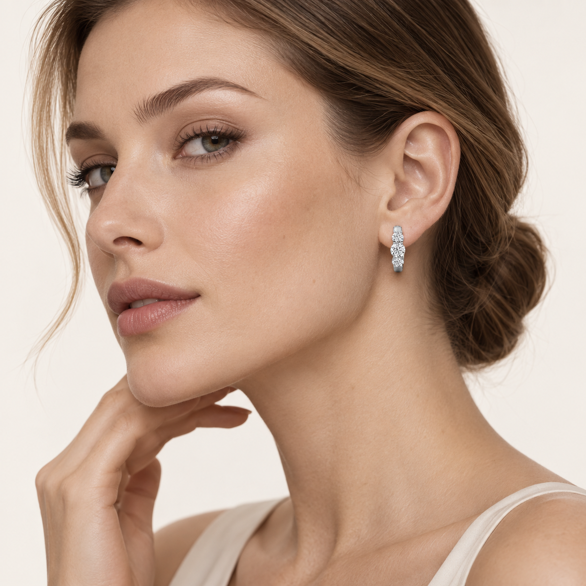 2CT Round Cut Lab Grown Diamond Three Stone Huggie Earrings