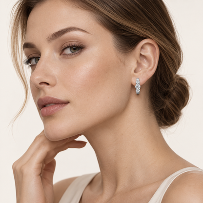 2CT Round Cut Lab Grown Diamond Three Stone Huggie Earrings