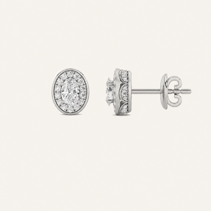 2CT Oval Cut Lab Grown Diamond Halo Stud Earrings
