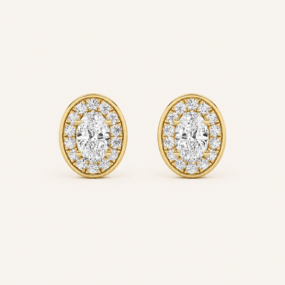 2CT Oval Cut Lab Grown Diamond Halo Stud Earrings
