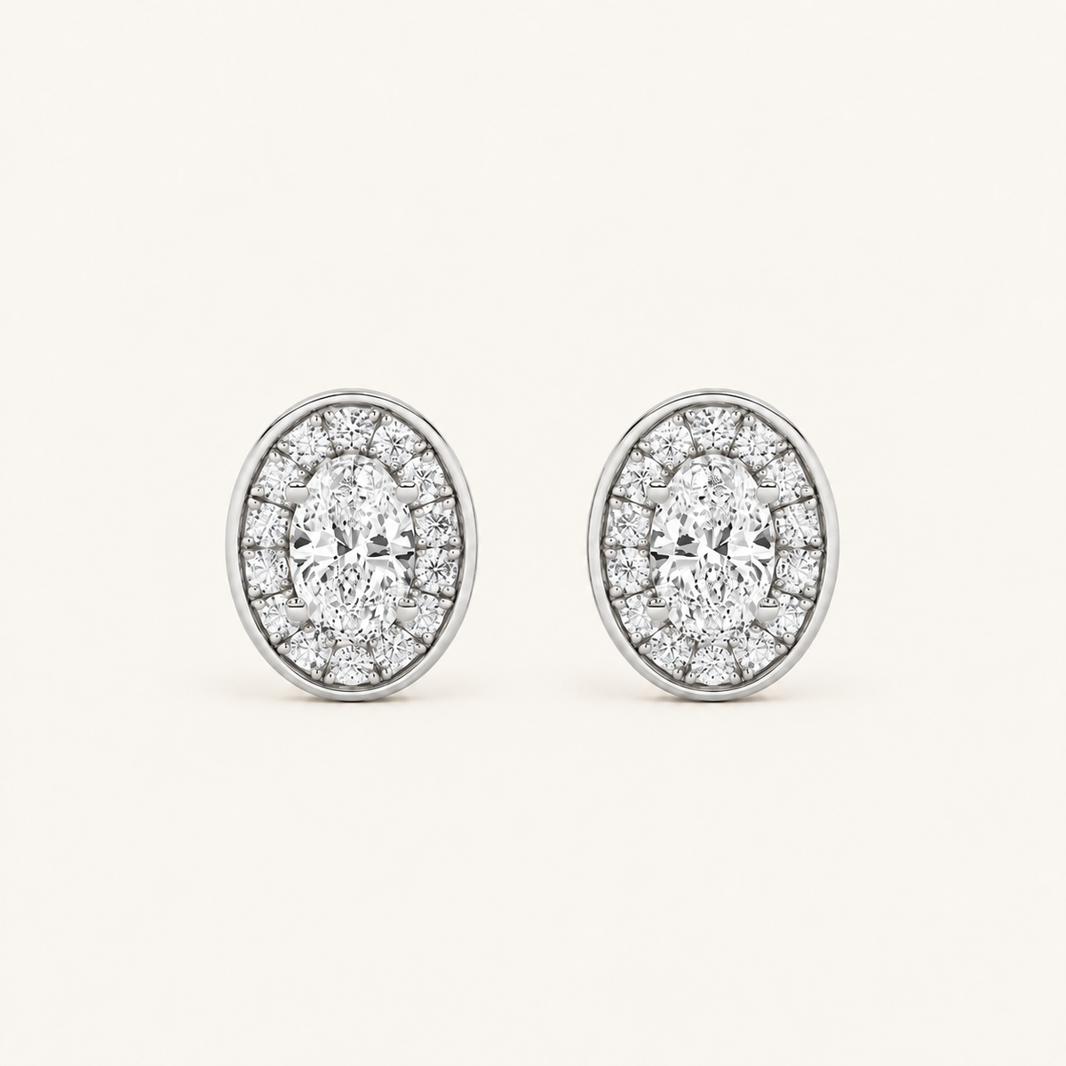 2CT Oval Cut Lab Grown Diamond Halo Stud Earrings