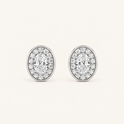 2CT Oval Cut Lab Grown Diamond Halo Stud Earrings