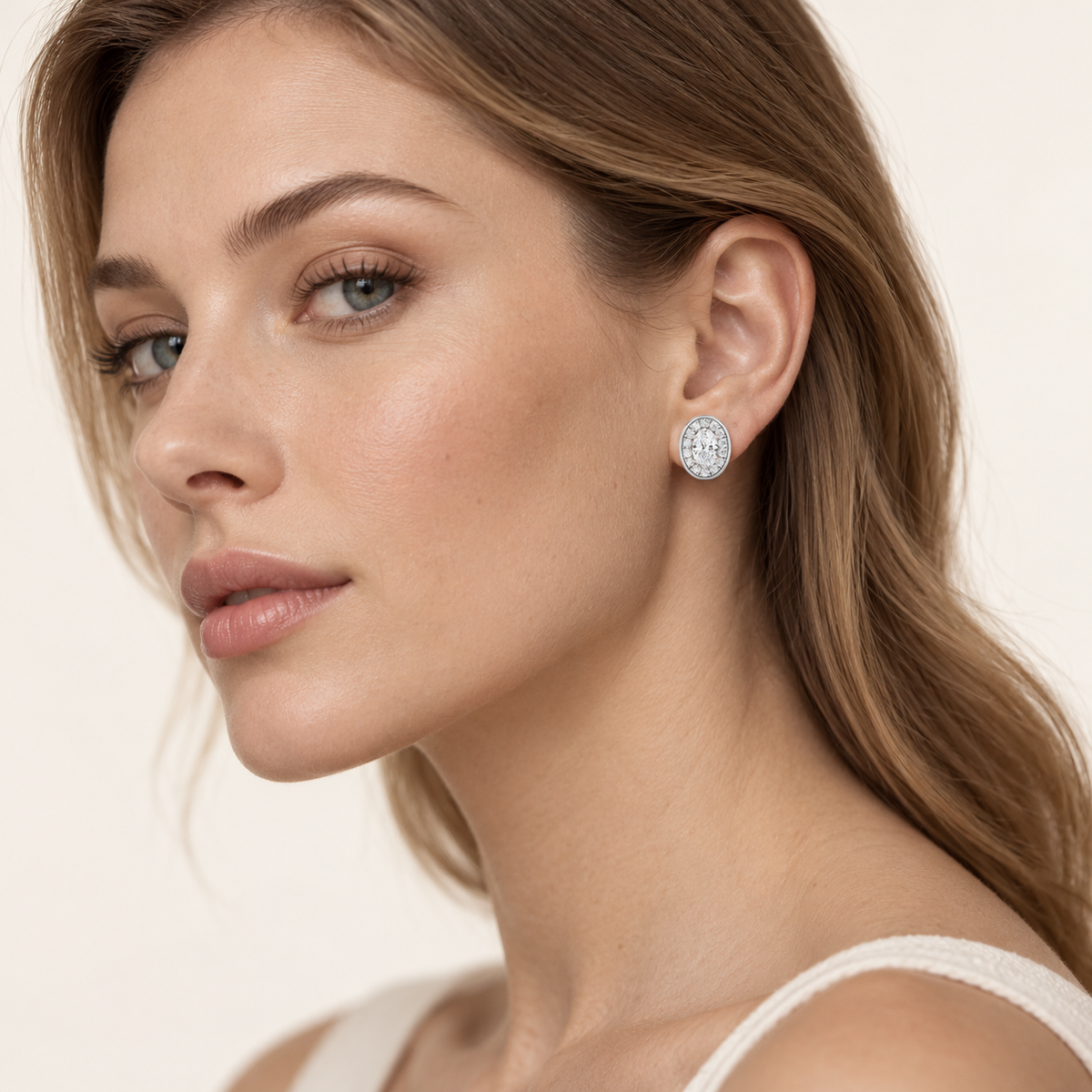 2CT Oval Cut Lab Grown Diamond Halo Stud Earrings