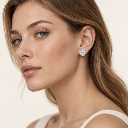 2CT Oval Cut Lab Grown Diamond Halo Stud Earrings