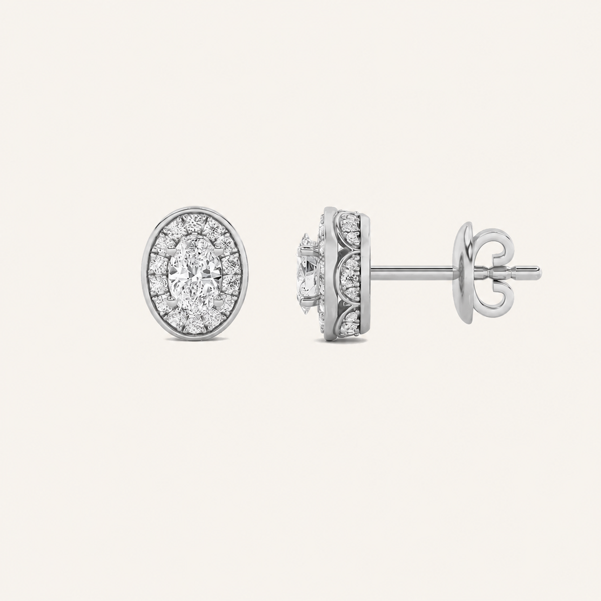 1CT Oval Cut Lab Grown Diamond Halo Stud Earrings