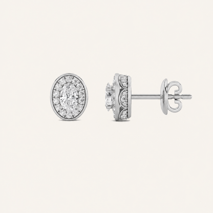 1CT Oval Cut Lab Grown Diamond Halo Stud Earrings
