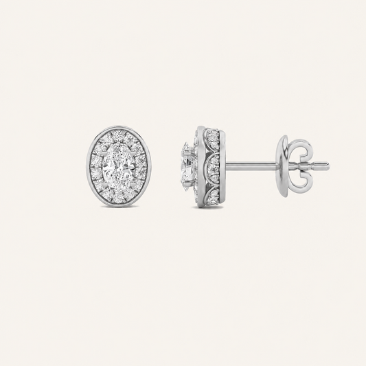 1CT Oval Cut Lab Grown Diamond Halo Stud Earrings