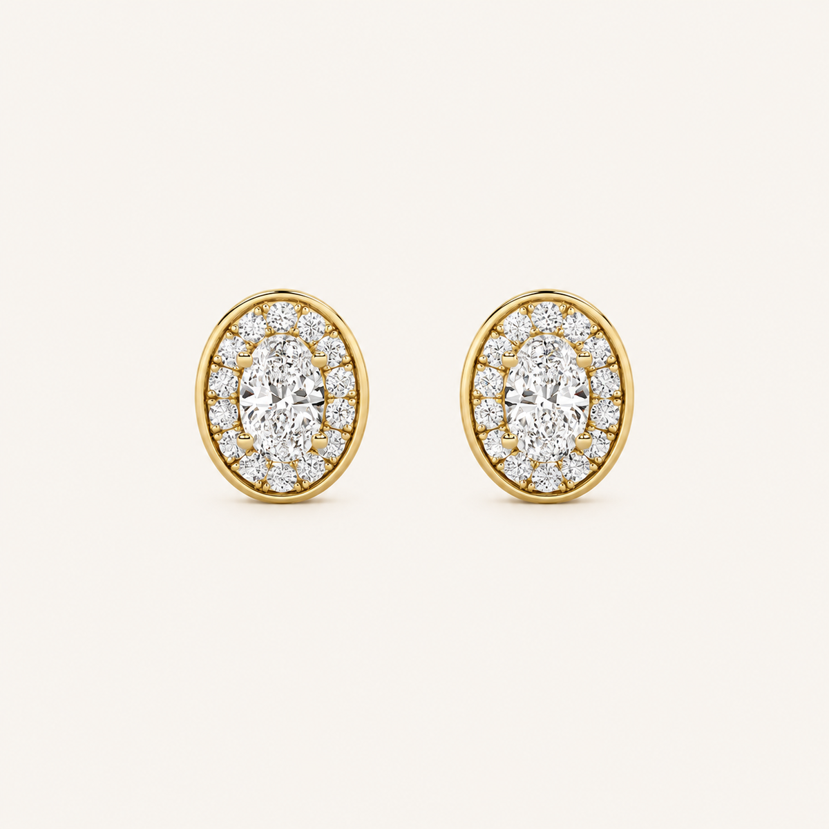 1CT Oval Cut Lab Grown Diamond Halo Stud Earrings