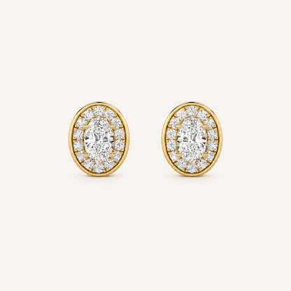 1CT Oval Cut Lab Grown Diamond Halo Stud Earrings