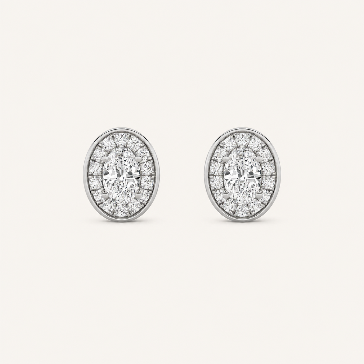 1CT Oval Cut Lab Grown Diamond Halo Stud Earrings