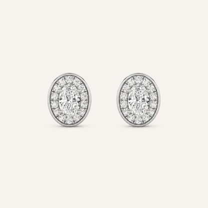 1CT Oval Cut Lab Grown Diamond Halo Stud Earrings