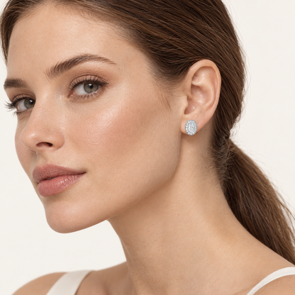 1CT Oval Cut Lab Grown Diamond Halo Stud Earrings