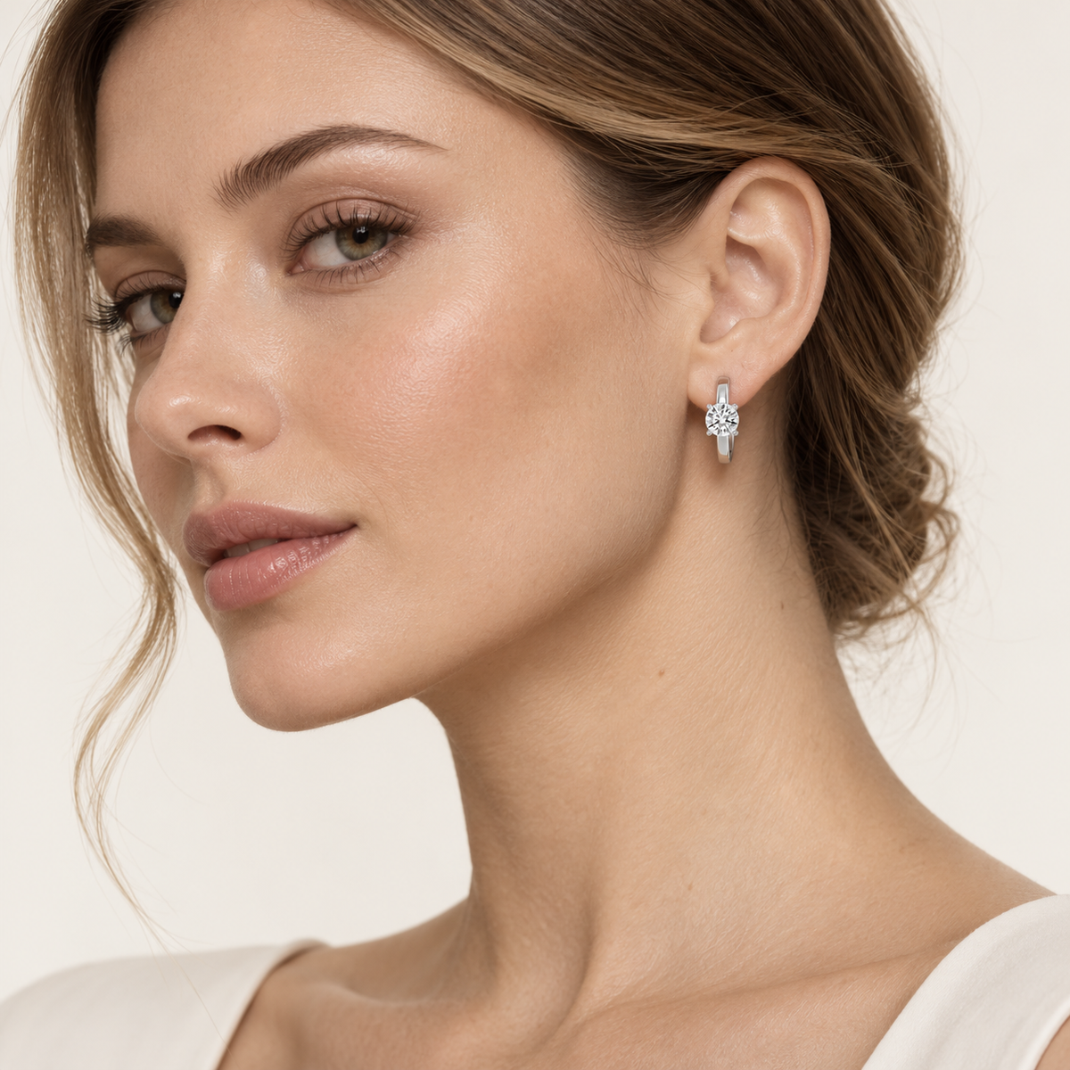 1.5CT Round Cut Lab Grown Diamond Solitaire Huggie Earrings
