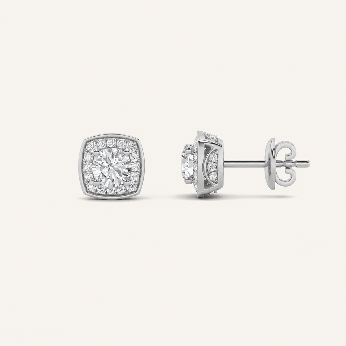 2CT Round Cut Lab Grown Diamond Halo Stud Earrings