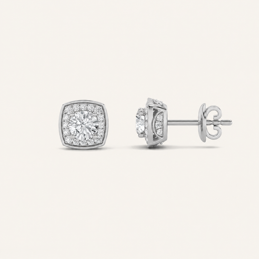 2CT Round Cut Lab Grown Diamond Halo Stud Earrings