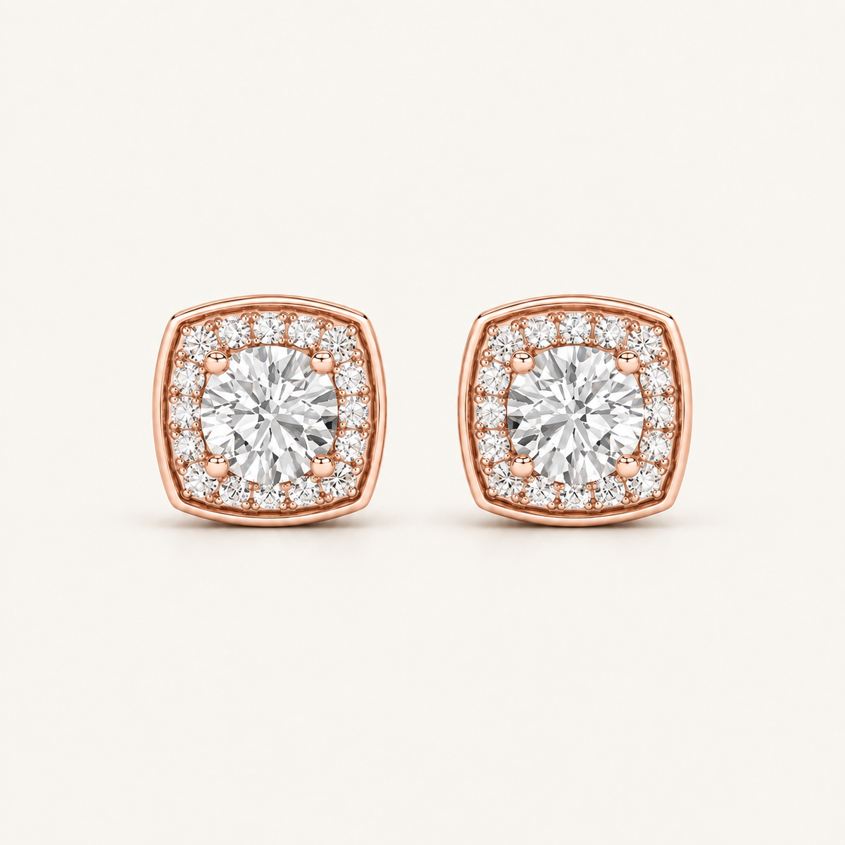 2CT Round Cut Lab Grown Diamond Halo Stud Earrings