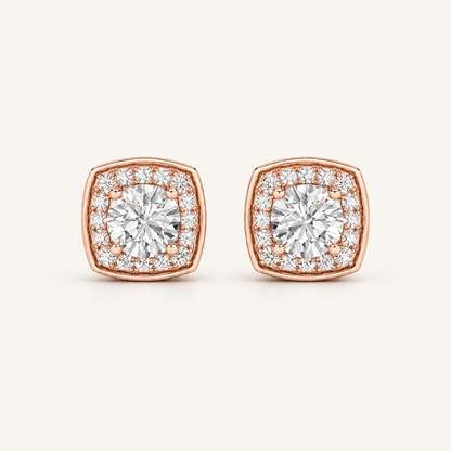 2CT Round Cut Lab Grown Diamond Halo Stud Earrings