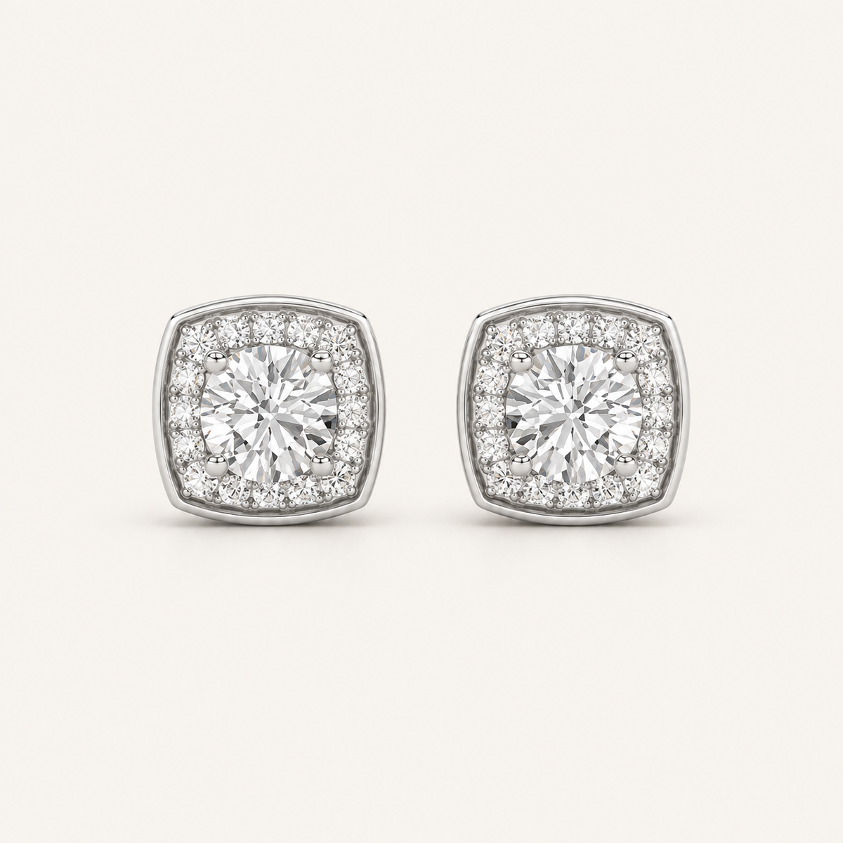 2CT Round Cut Lab Grown Diamond Halo Stud Earrings