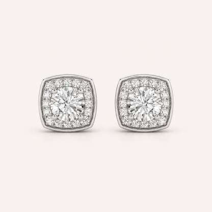 2CT Round Cut Lab Grown Diamond Halo Stud Earrings