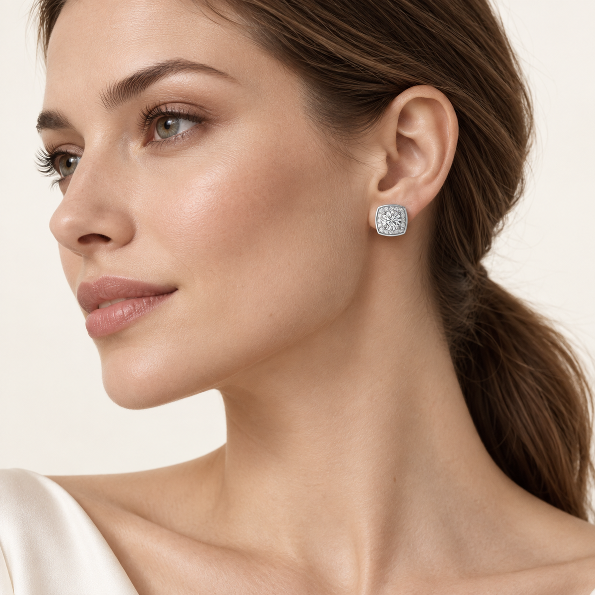 2CT Round Cut Lab Grown Diamond Halo Stud Earrings
