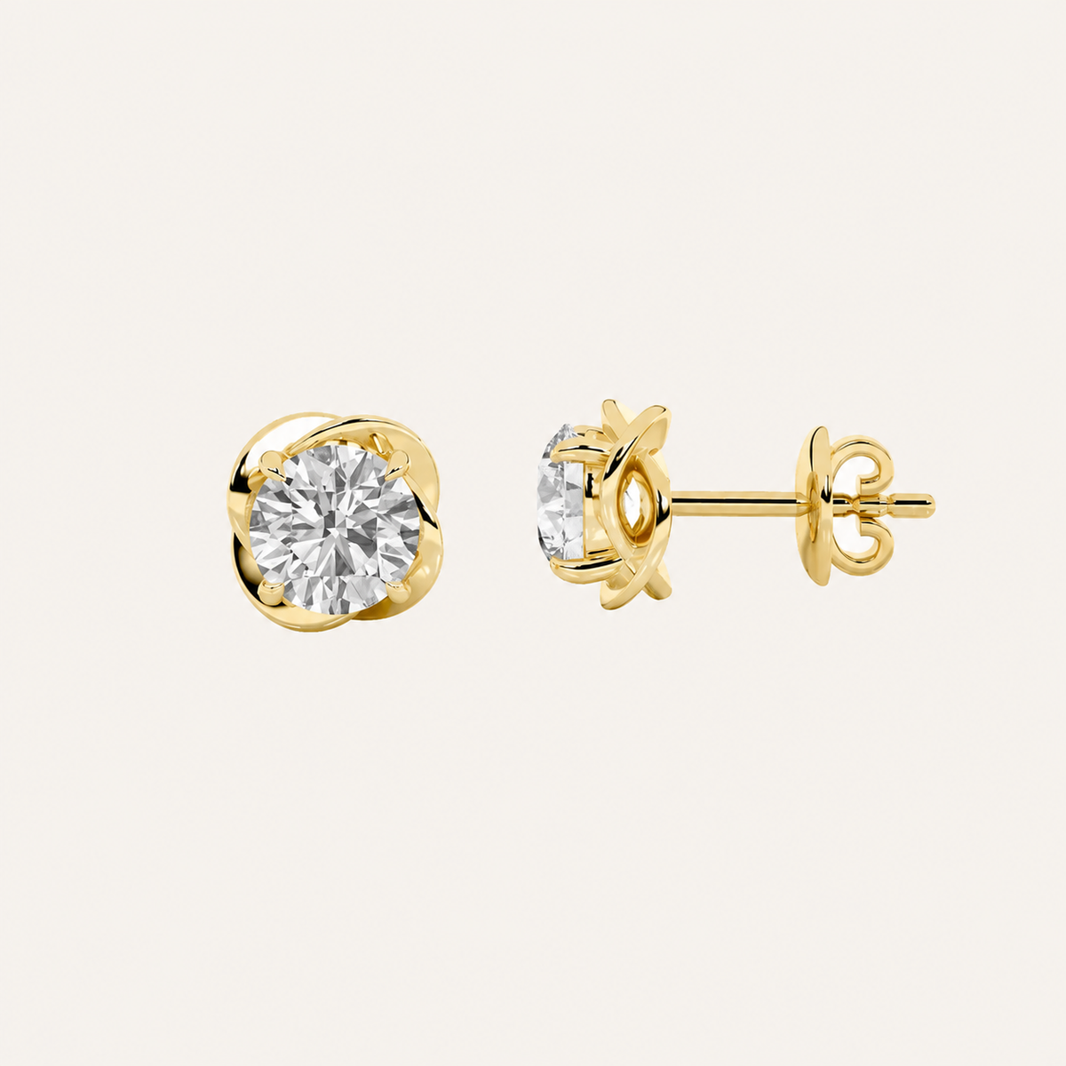 2CT Round Cut Lab Grown Diamond Stud Earrings